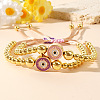 2Pcs Unique Evil Eye Handmade Brass Round Beads Braided Bead Bracelet Set for Women NH8112-3