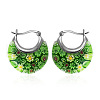 Flat Round 304 Stainless Steel Millefiori Glass Hoop Earrings FS-WG56358-03-1