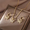 Butterfly Brass Micro Pave Clear Cubic Zirconia Pendant Necklace & Hoop Earring Sets FS-WG0D8FB-01-2