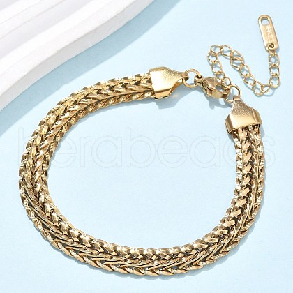 304 Stainless Steel Wheat Chain Bracelets for Women BJEW-C103-04G-1