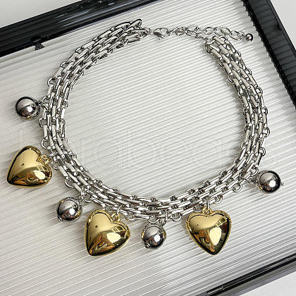 Alloy Heart Pendant Bib Necklaces for Women FS-WGE740F-01-1