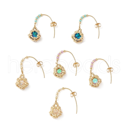 3 Pair 3 Color Rhinestone & Glass Beaded Flower Dangle Earrings EJEW-MZ00097-1