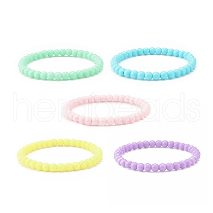 Candy Color Acrylic Round Beaded Stretch Bracelet for Women BJEW-JB08052-1