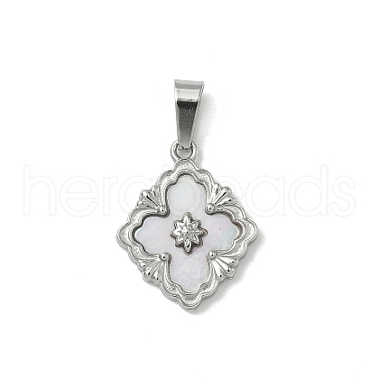 304 Stainless Steel Pave Natural Shell Flower Pendants STAS-C103-12P-1