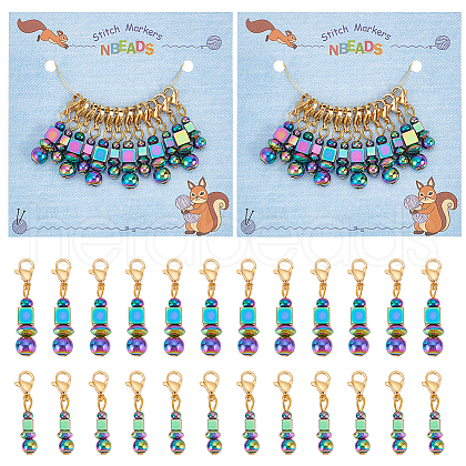 Round & Cube & Abacus Beaded Pendant Stitch Markers HJEW-AB00295-1