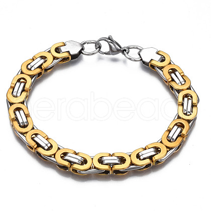 201 Stainless Steel Byzantine Chain Bracelet for Men Women BJEW-S057-88A-1