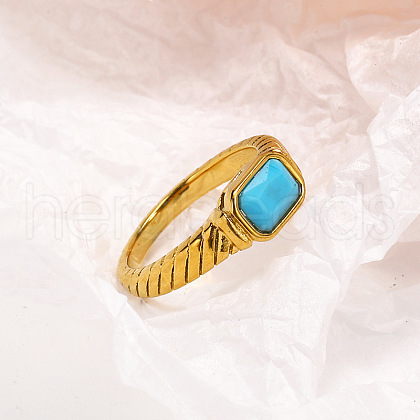 304 Stainless Steel Pave Synthetic Turquoise Finger Rings for Women FS-WGAA4E7-26-1
