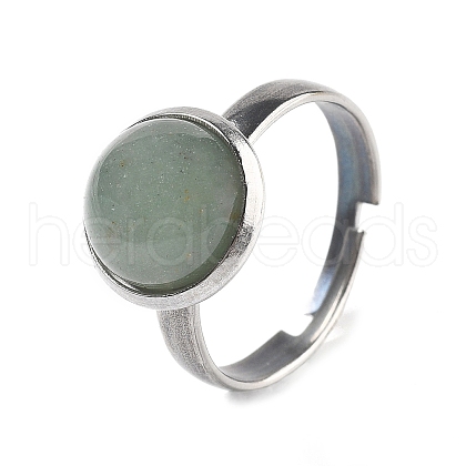 Half Round Natural Green Aventurine Finger Rings RJEW-M062-01P-40-1