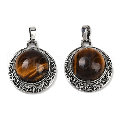 Natural Tiger Eye Half Round Pendants PALLOY-R159-01AS-11-1