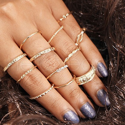 12Pcs Alloy with Crystal Rhinestone Finger Rings WG0612F-08-1