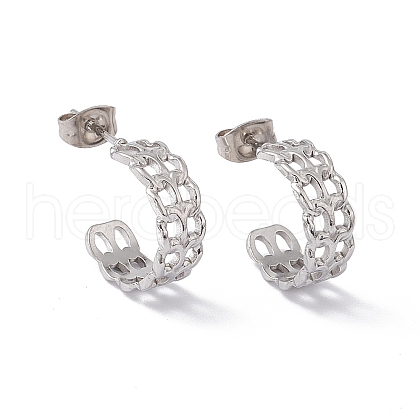 304 Stainless Steel Curb Chains Wrap Stud Earrings EJEW-G314-03B-P-1