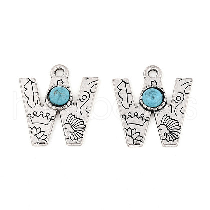 Synthetic Turquoise & Alloy Pendants PALLOY-H146-01AS-W-1