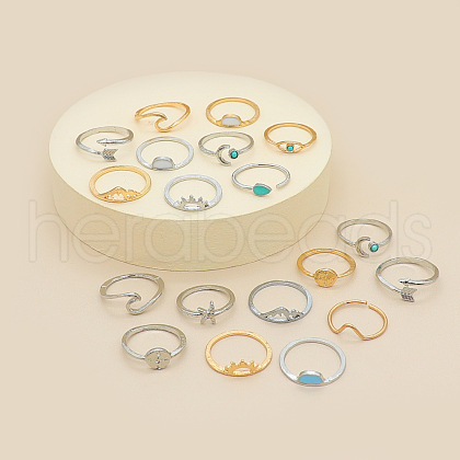 19 Styles Alloy & Resin Cuff Rings/Finger Rings Sets for Women FS-WGA4364-01-1
