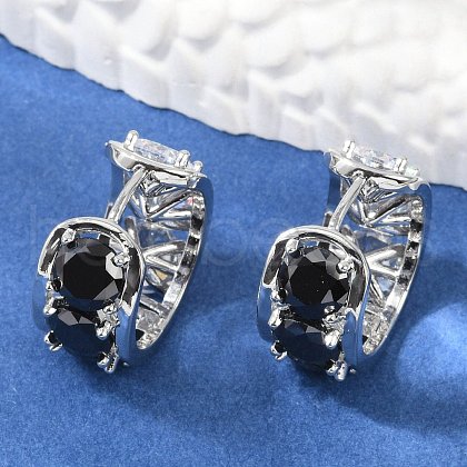 Brass Black Cubic Zirconia Hoop Earrings EJEW-Q016-11P-1