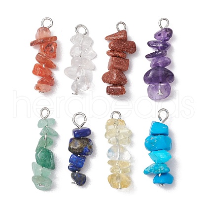 8Pcs 8 Styles Mixed Gemstone & Handmade Lampwork Chip Beaded Pendants PALLOY-JF03054-1