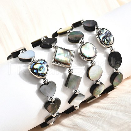 Abalone Shell Beads Stretch Bracelets BJEW-D315-03P-1