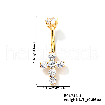Elegant and Stylish Cross Brass Rhinestone Belly Rings Curved Barbell UZ1894-1-1