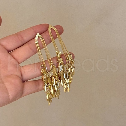 Alloy Leaf Tassel Dangle Stud Earrings for Women EJEW-G435-02G-1