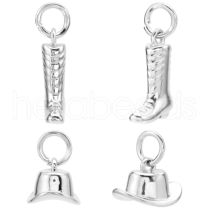Beebeecraft 8Pcs 2 Styles West Cowboy Boot & Hat Rack Plating Brass Charms ZIRC-BBC0003-02-1