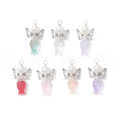 Mermaid-shape Angel Spray Painted Glass Pendants PALLOY-JF03778-1