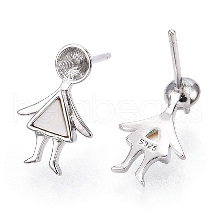Rhodium Plated 925 Sterling Silver Stud Earring Findings STER-T004-39P-1