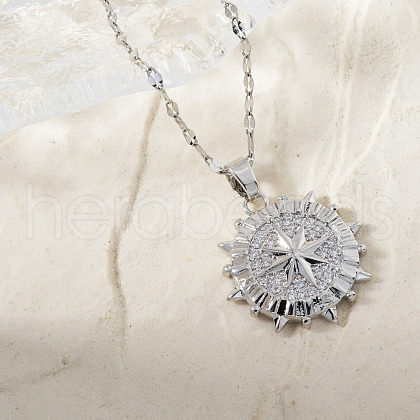 Elegant Hip-hop Style Sun Brass Pave Clear Cubic Zirconia Pendant Necklaces for Daily Wear WW1304-2-1