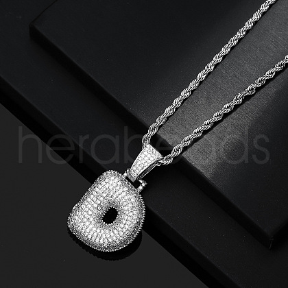 Brass Micro Pave Clear Cubic Zirconia Chunky Initial Pendant Necklaces WG24EA8-04-1