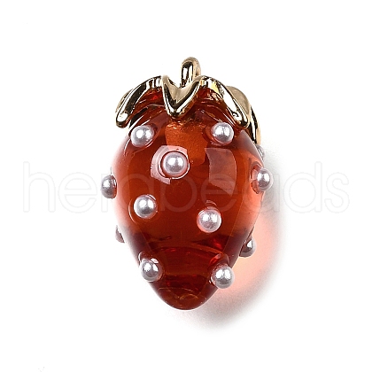 Strawberry Brass Acrylic Pendants OACR-R006-02G-01-1