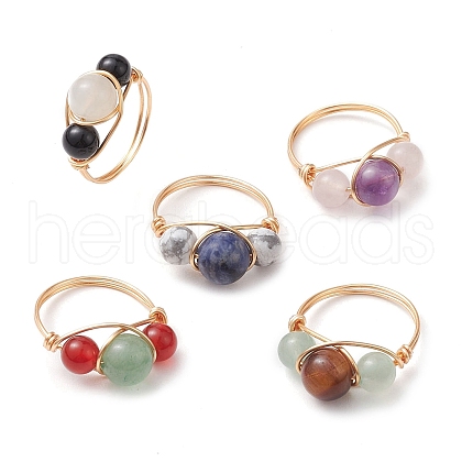 Copper Wire Wrapped Finger Rings RJEW-JR00718-1