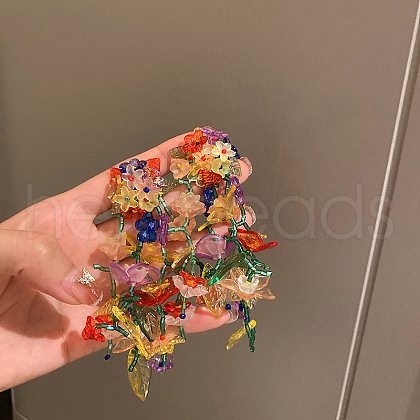 Flower Alloy Glass Seed Beaded Dangle Stud Earrings FS-WGF7797-01-1