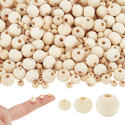 AHADERMAKER 3000Pcs 3 Styles Unfinished Wood Beads WOOD-GA0001-56-1