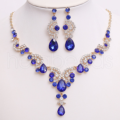 Teardrop & Moon Alloy Rhinestone Pendant Necklace & Stud Dangle Earring FS-WG0A8BD-12-1