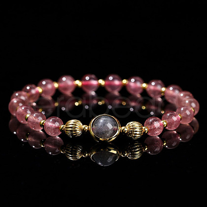 Natural Strawberry Quartz Beads Stretch Bracelets WGCCAF7-03-1