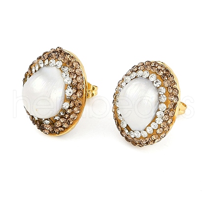 Mother's Day Jewellery Rack Plating Oval Brass With Rhinestone & Natural Pearl Handmade Indonesia Stud Earrings EJEW-U010-02B-G-1