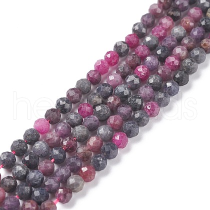 Natural Red Corundum/Ruby and Sapphire Beads Strands G-R460-4mm-013-1