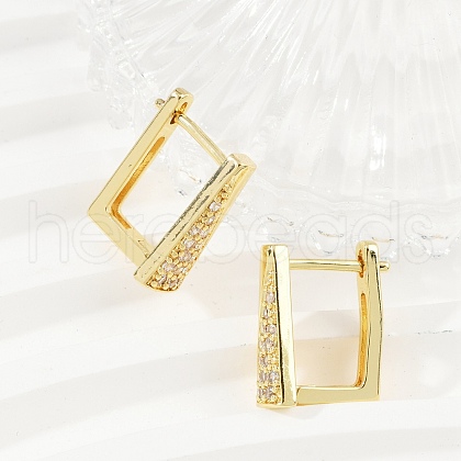 Rectangle Brass Micro Pave Clear Cubic Zirconia Hoop Earrings EJEW-L299-07G-1