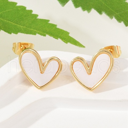 Natural Shell Heart Stud Earrings EJEW-K251-09G-1