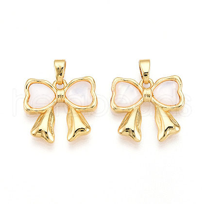 Brass Pave Natural Shell Pendants KK-N257-49G-1