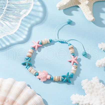 Synthetic Turquoise & Natural Freshwater Shell Beads Braided Bead Bracelets for Women BJEW-JB12023-1