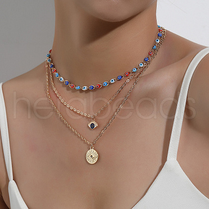 Alloy & Evil Eye Enamel Pendant 3 Layer Necklaces for Women WG1997E-01-1