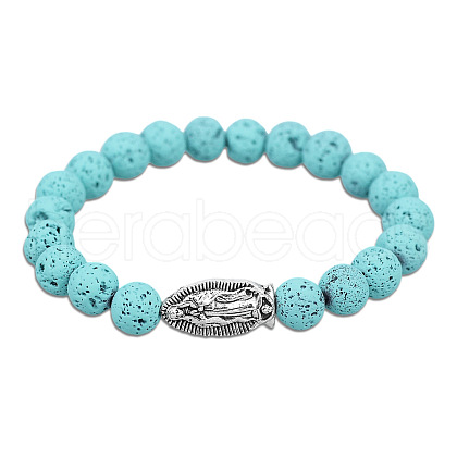 Natural Dyed Lava Rock Round Beaded Stretch Bracelets BI9255-2-1
