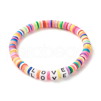 Love Word Acrylic Beads Stretch Bracelet BJEW-JB07307-1