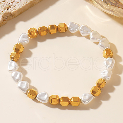 Mother's Day Jewellery Bohemian Style Natural Pearl & Electroplated Synthetic Non-magnetic Hematite Stretch Beaded Bracelets for Friends and Besties UB6444-1