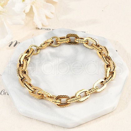 304 Stainless Steel Double Cable Link Chain Bracelets for Women Men BJEW-F488-36G-1