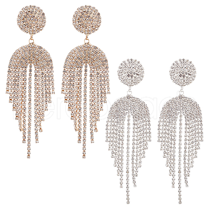 FIBLOOM 2 Pairs 2 Colors Crystal Rhinestone Chain Tassel Dangle Stud Earrings EJEW-FI0001-02-1