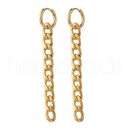 304 Stainless Steel Curb Chain Dangle Huggie Hoop Earrings EJEW-JE04730-01-1