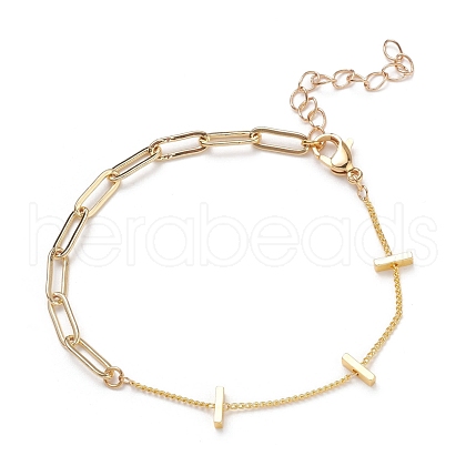 Brass Paperclip Chain & Curb Chain Bracelets BJEW-JB05500-1