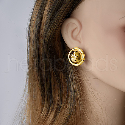 Fashionable 304 Stainless Steel Flat Round with Snake Stud Earrings YB5687-2-1