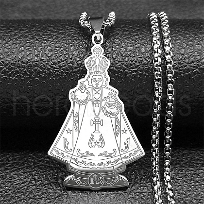 304 Stainless Steel Saint Benedict Medal Pendant Necklaces NJEW-K283-37P-1