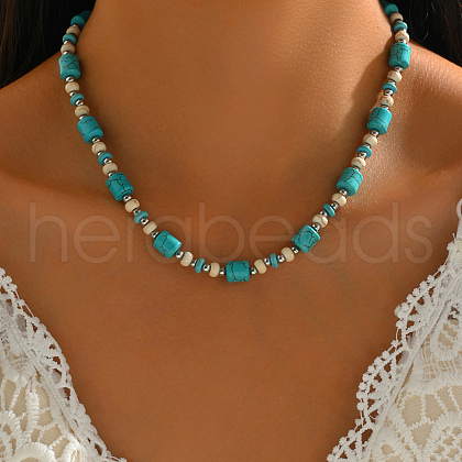 Elegant Bohemian Style Handmade Synthetic Turquoise Column Beaded Necklaces for Women's Date Gift AI6192-1